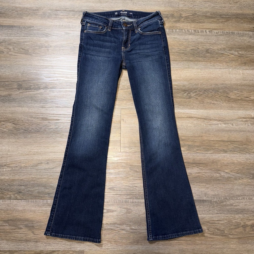 Hollister Low-Rise Bootcut Jeans Womens 00S-24W Dark Wash Fading Thighs 5-Pocket